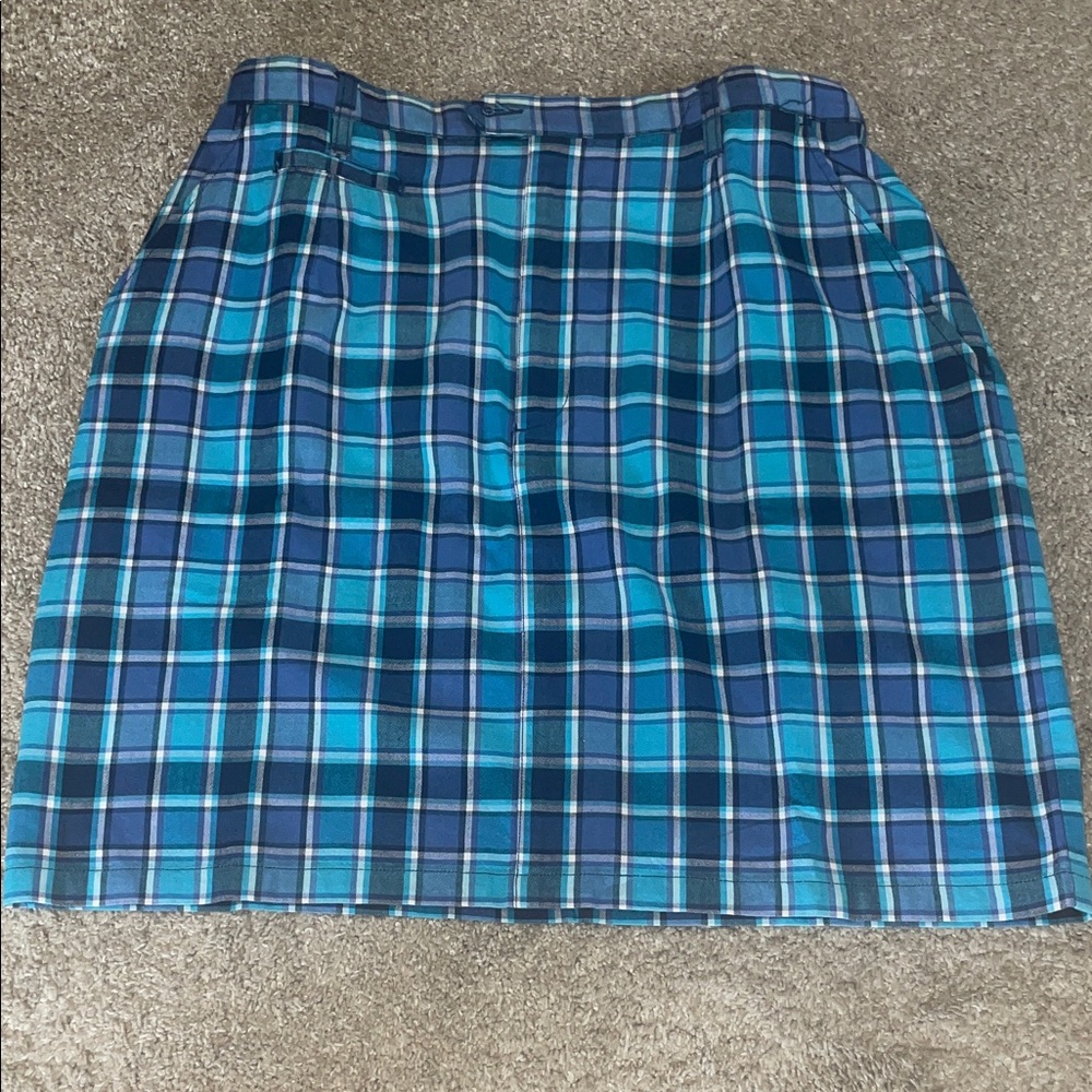 Eddie Bauer 100% Cotton Teal and Navy Plaid A-line Skirt, Woman’s, 14